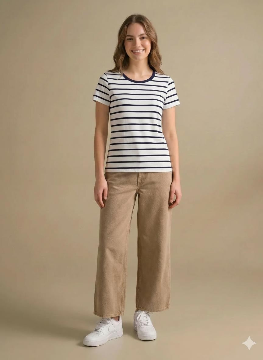 Women Navy Striped T-shirt