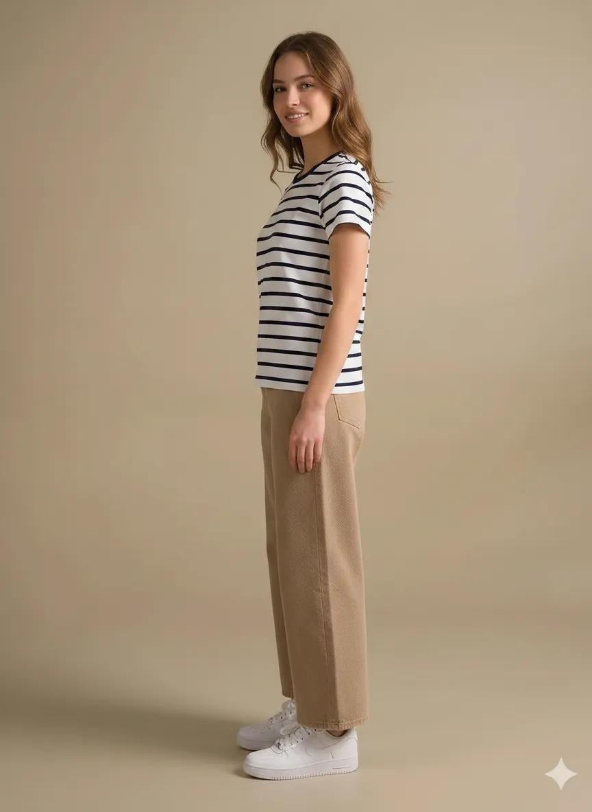 Women Navy Striped T-shirt