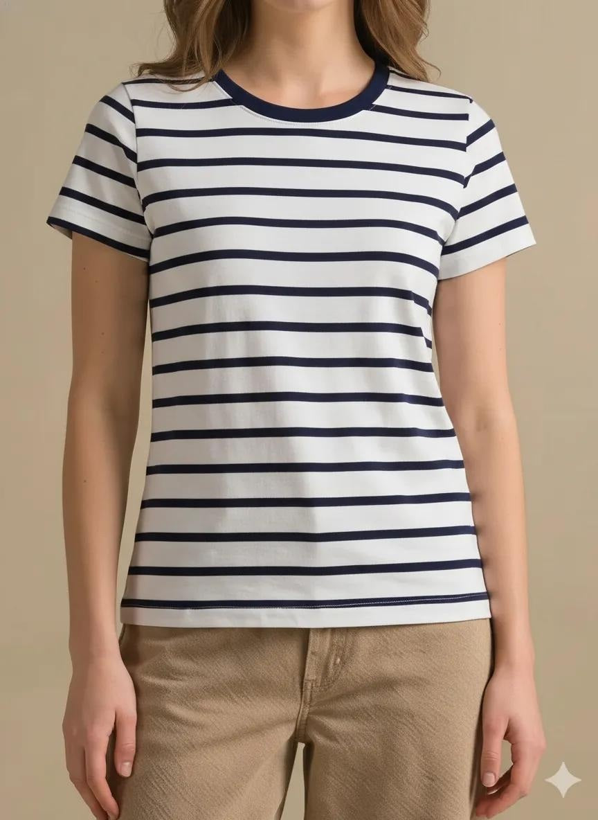 Women Navy Striped T-shirt
