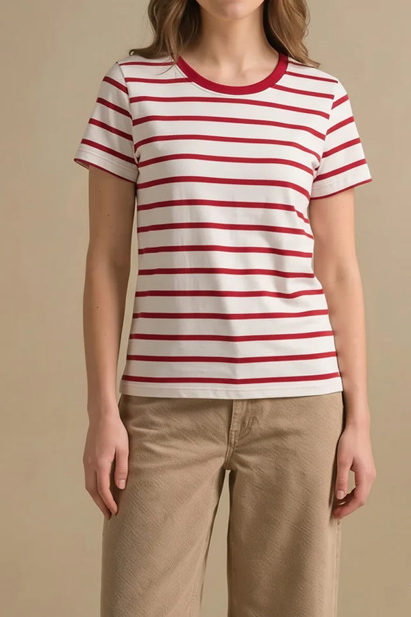 Women Red Striped T-shirt