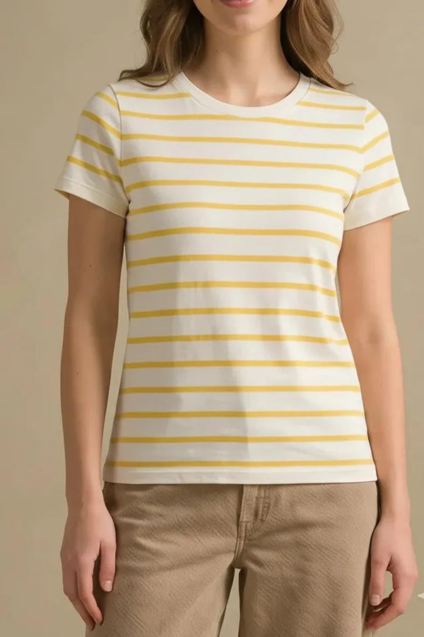 Women Yellow Striped T-shirt
