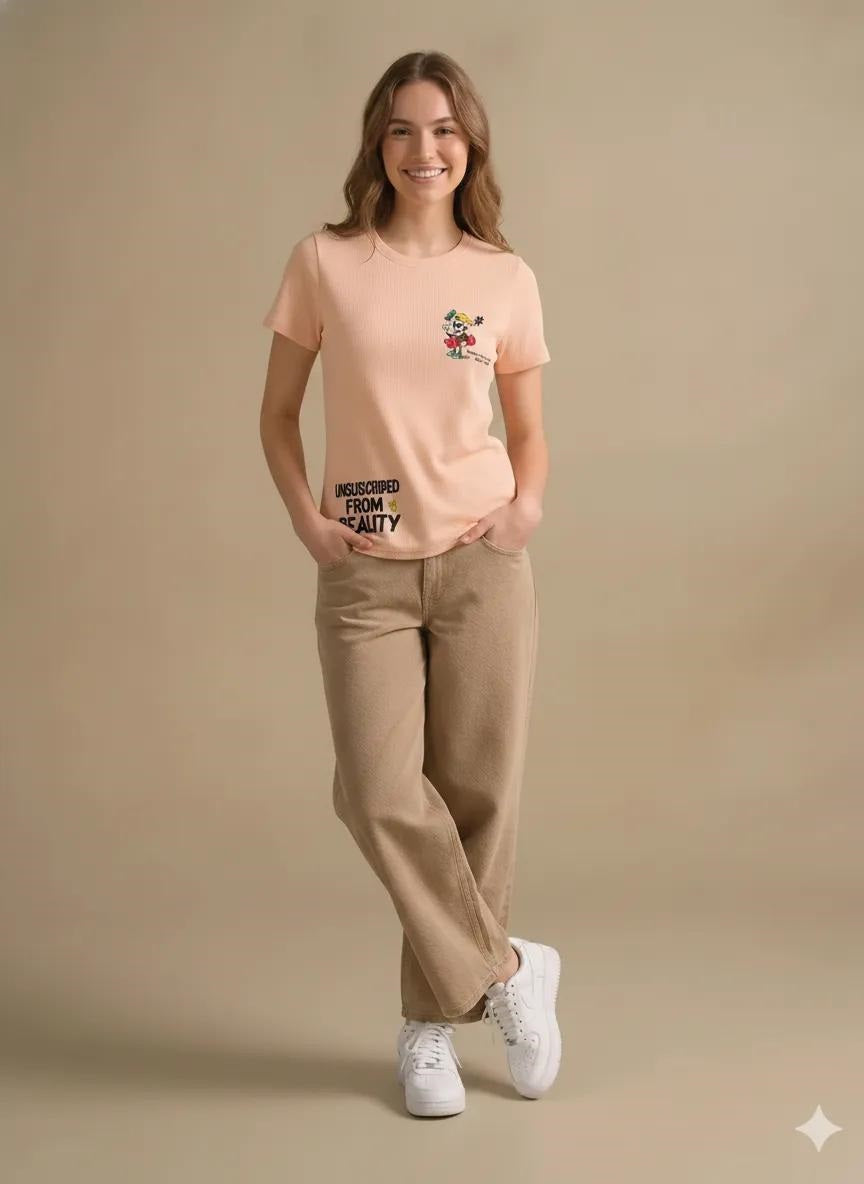 Women Peach Printed T-shirt