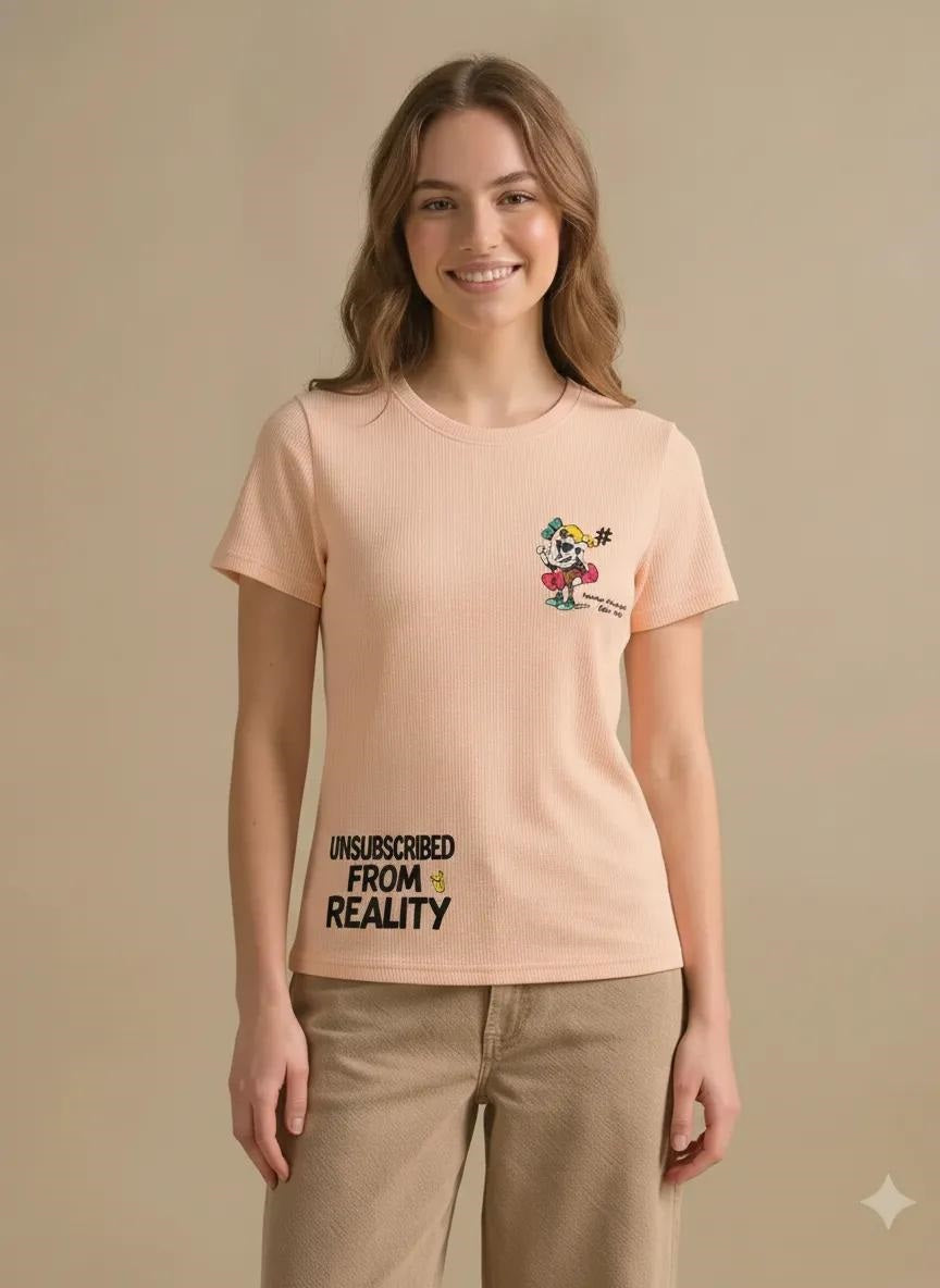 Women Peach Printed T-shirt