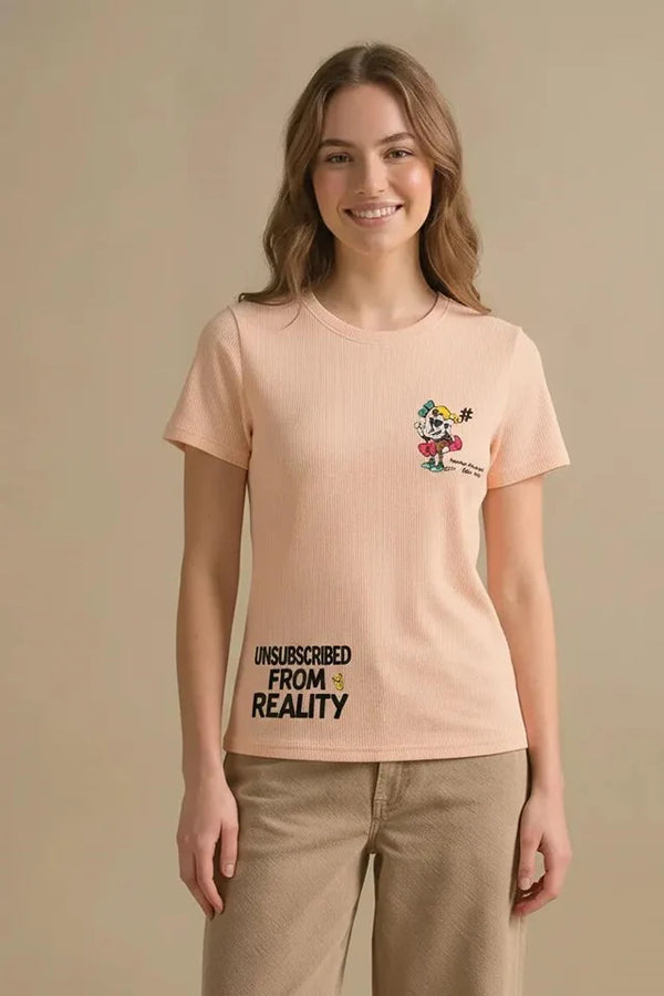 Women Peach Printed T-shirt