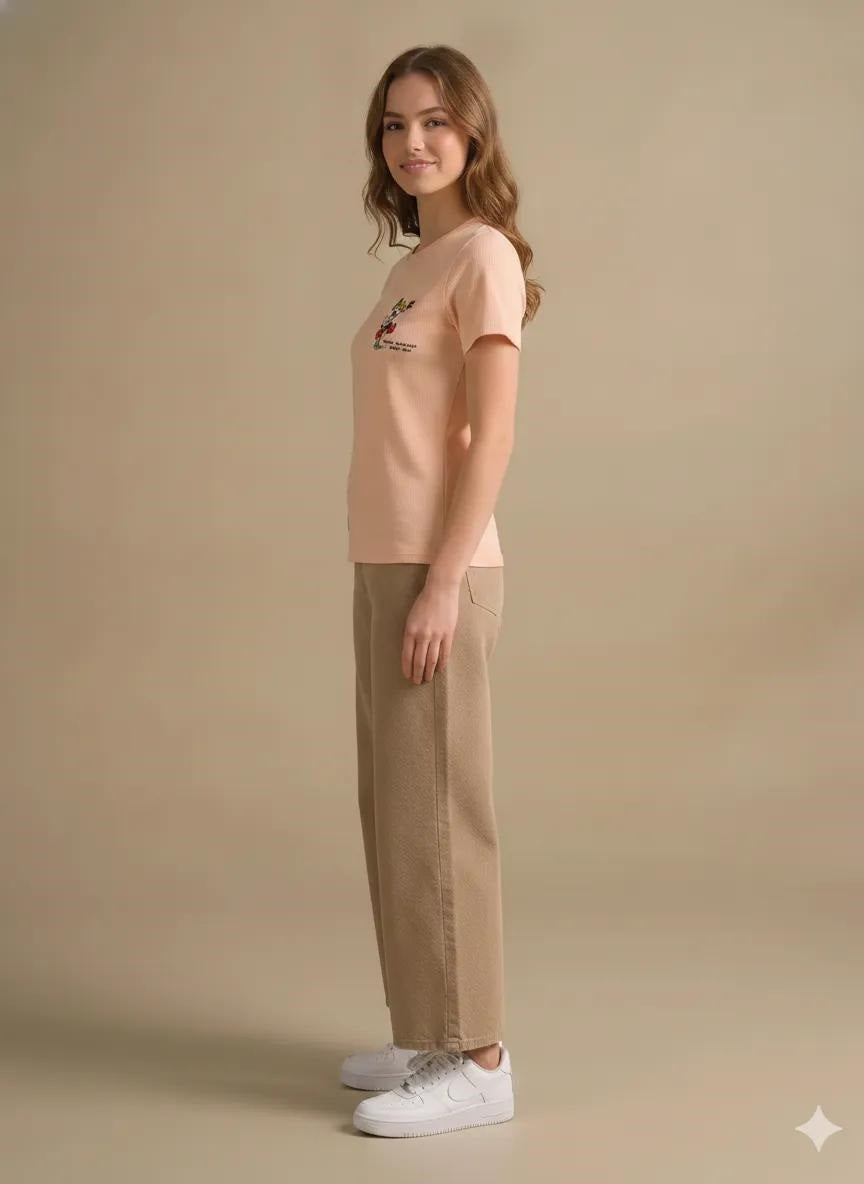 Women Peach Printed T-shirt