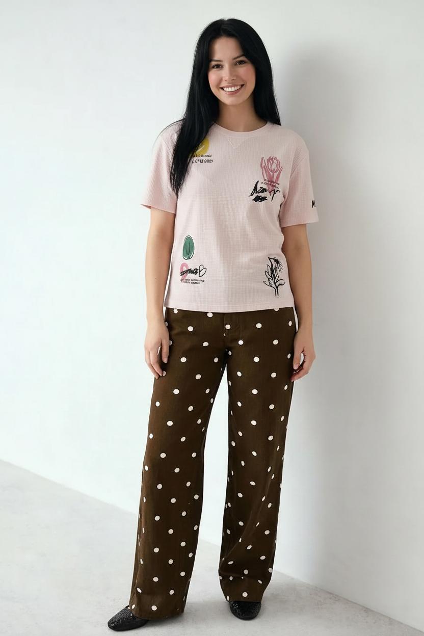 Women Heavenly Pink Graphic Printed Short Sleeves Cotton T-shirt
