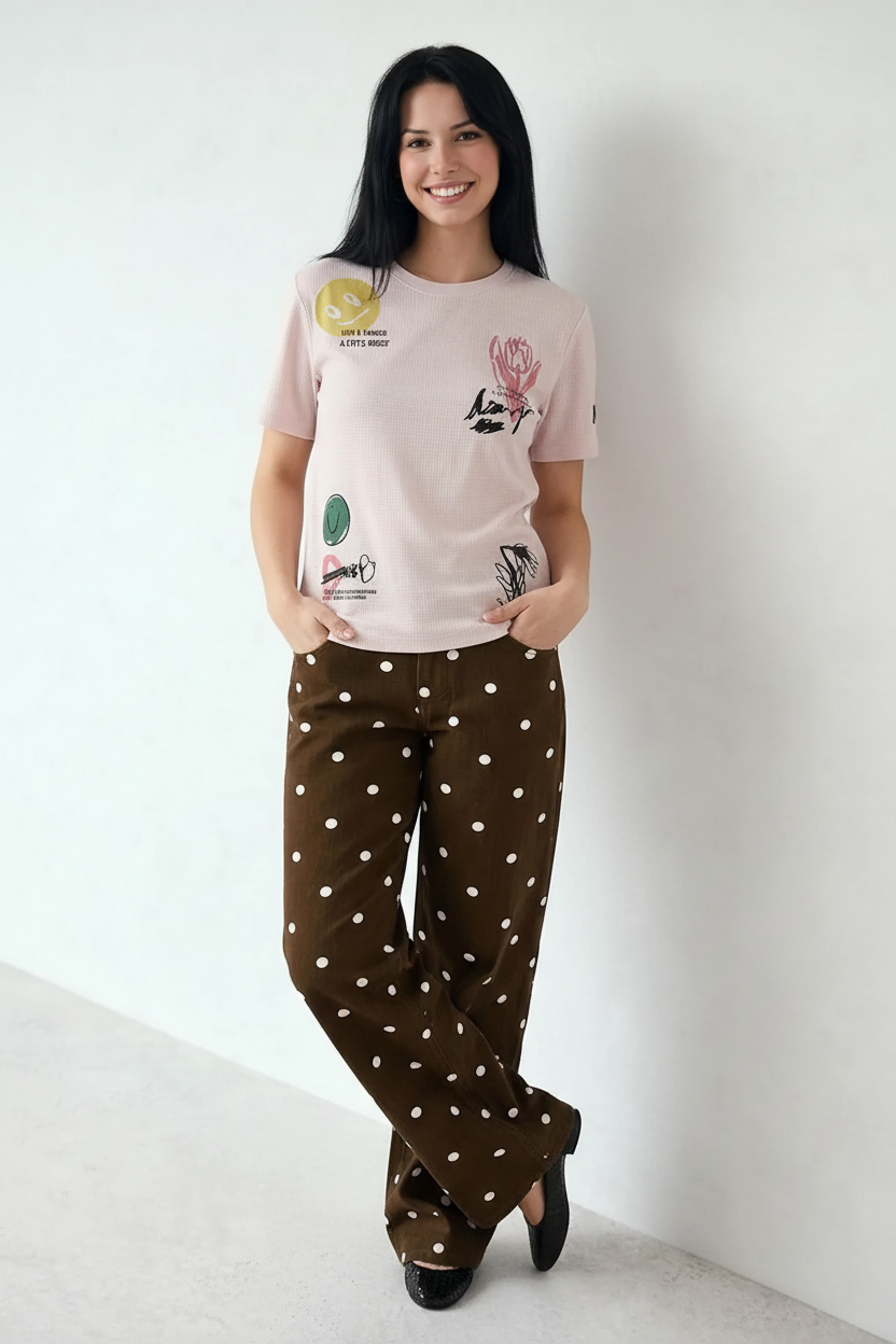 Women Heavenly Pink Graphic Printed Short Sleeves Cotton T-shirt