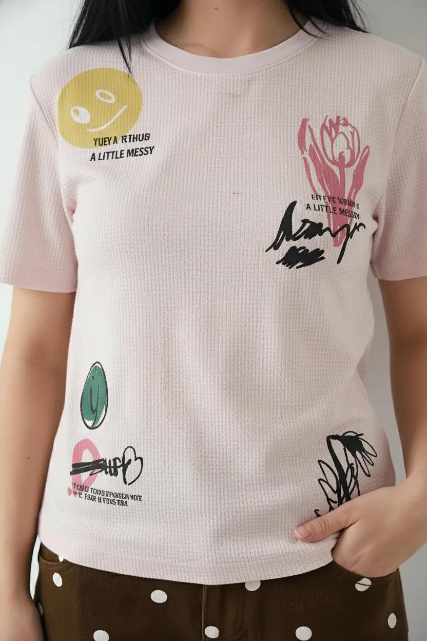 Women Heavenly Pink Graphic Printed Short Sleeves Cotton T-shirt