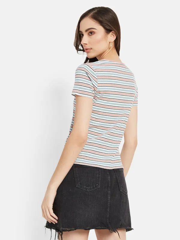 Contrast Horizontal Stripes Ribbed T-Shirt