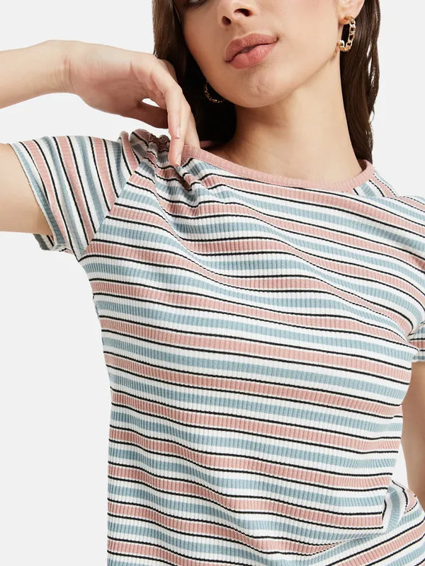 Contrast Horizontal Stripes Ribbed T-Shirt