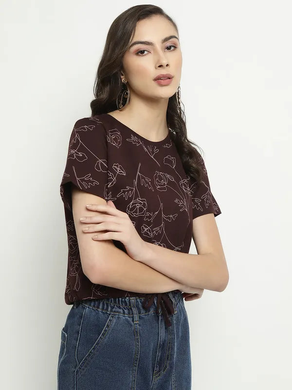 Mettle Floral Printed Round Neck Cotton T-Shirt