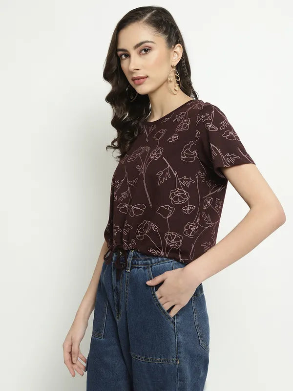 Mettle Floral Printed Round Neck Cotton T-Shirt