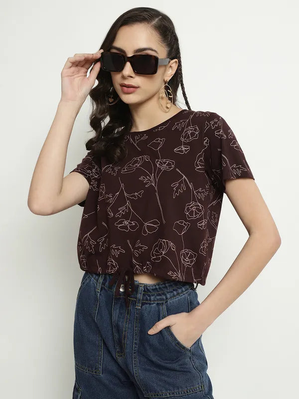 Mettle Floral Printed Round Neck Cotton T-Shirt