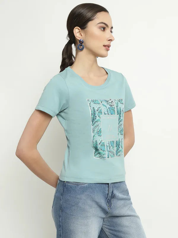 Mettle Tropical Printed Round Neck Cotton T-Shirt