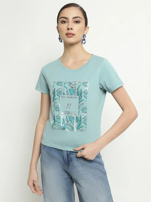 Mettle Tropical Printed Round Neck Cotton T-Shirt