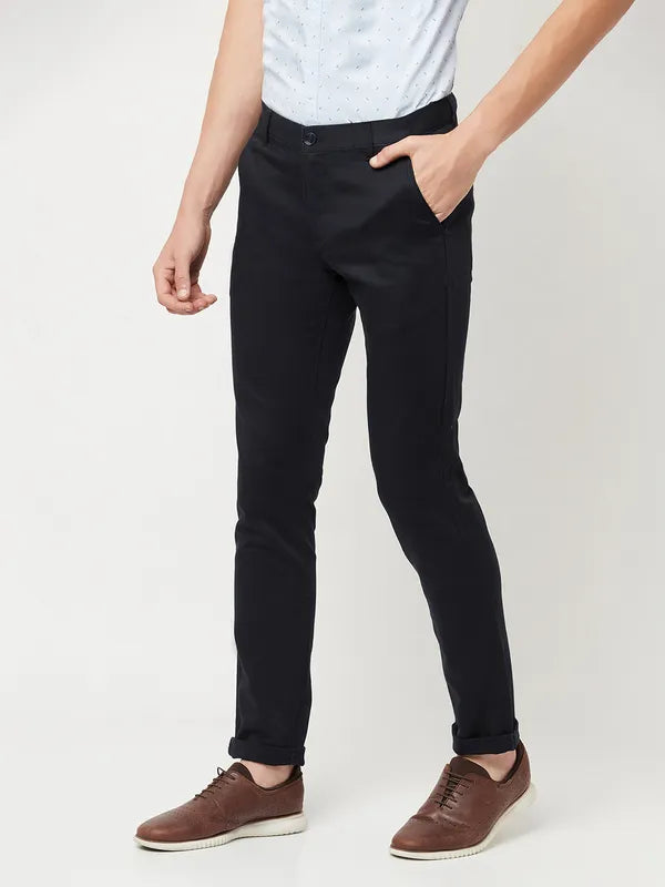 Octave Men Navy Blue Cotton Trousers