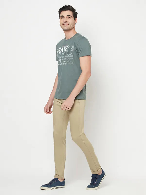 Octave Men Cream Regular Fit Solid Trousers