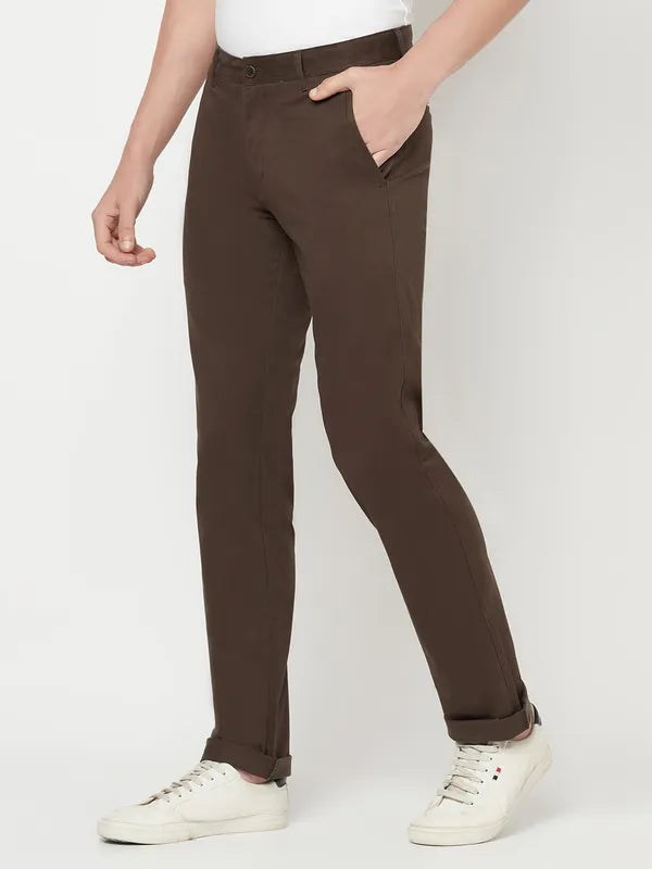 Octave Men Brown Cotton Trousers