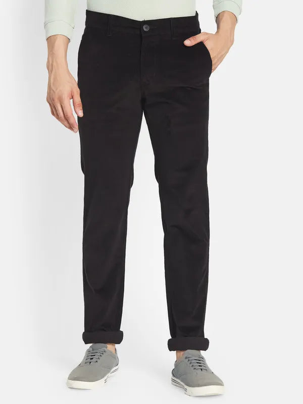 Octave Men Black Solid Cotton Chinos Trousers