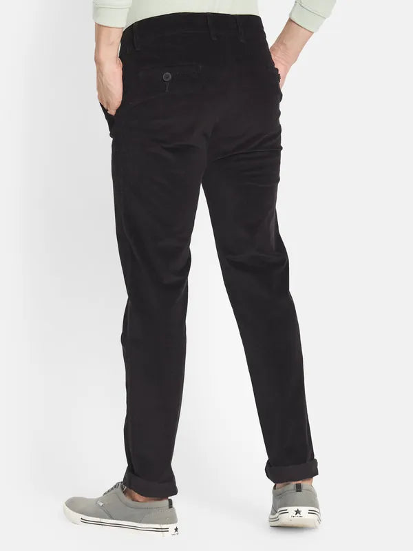 Octave Men Black Solid Cotton Chinos Trousers