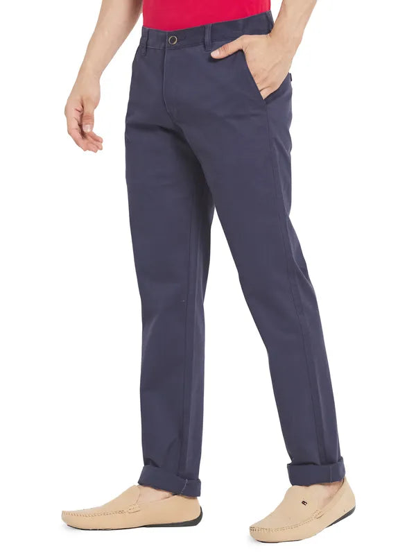 Octave Men Navy Blue Cotton Chinos Trouser