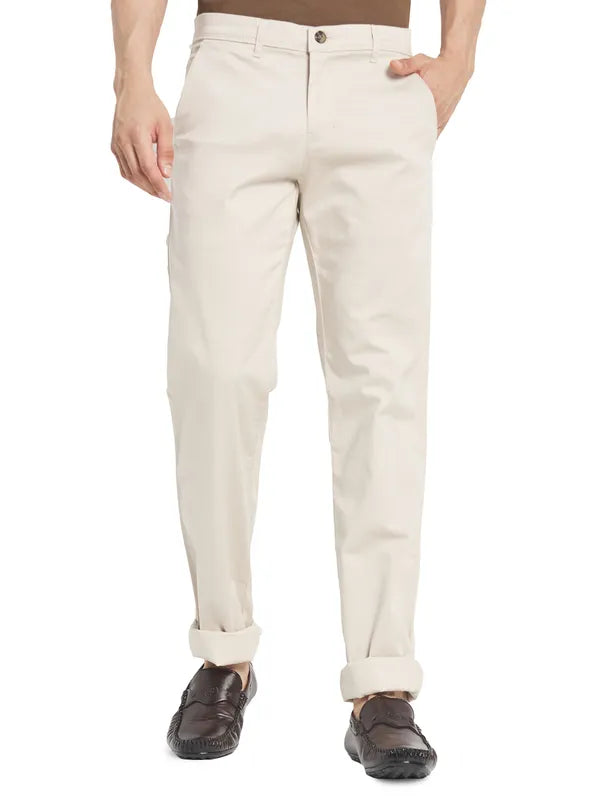 Octave Men Cream-Coloured Cotton Trousers