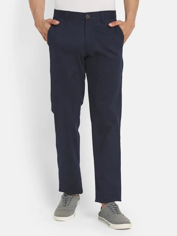 Men Navy Blue Casual Trouser