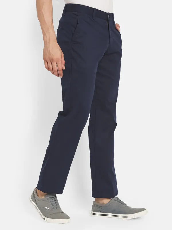 Men Navy Blue Casual Trouser