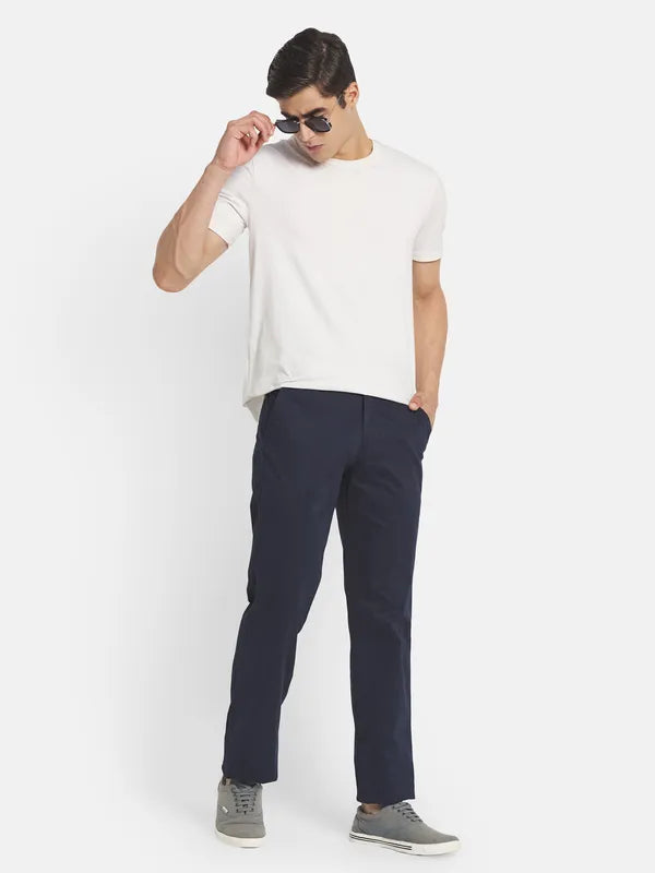 Men Navy Blue Casual Trouser