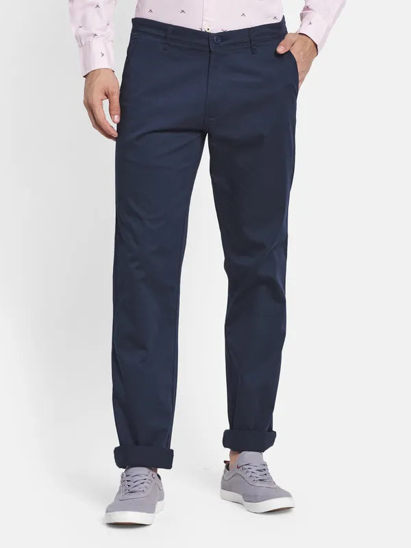 Men Navy Blue Chinos Trousers