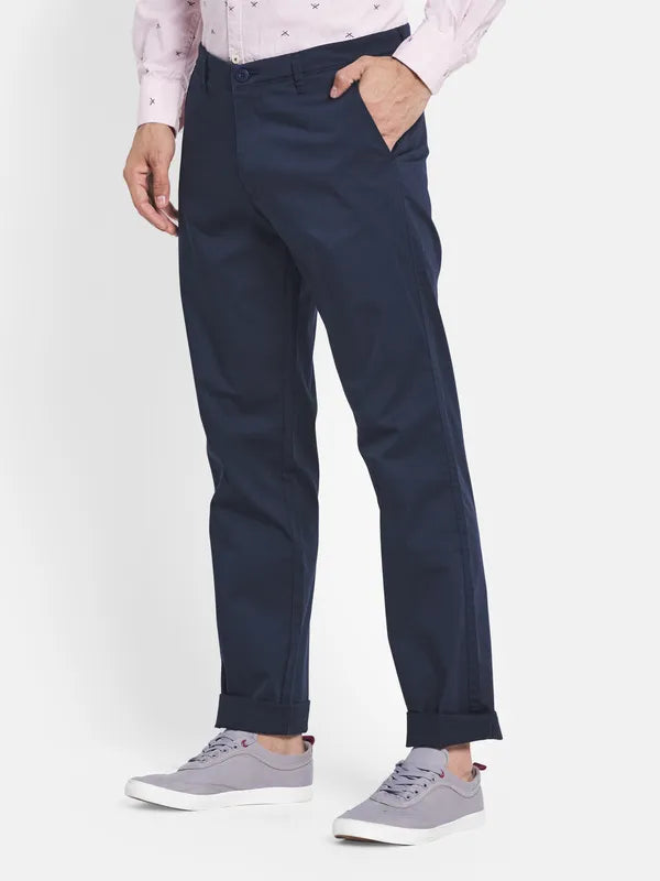 Men Navy Blue Chinos Trousers