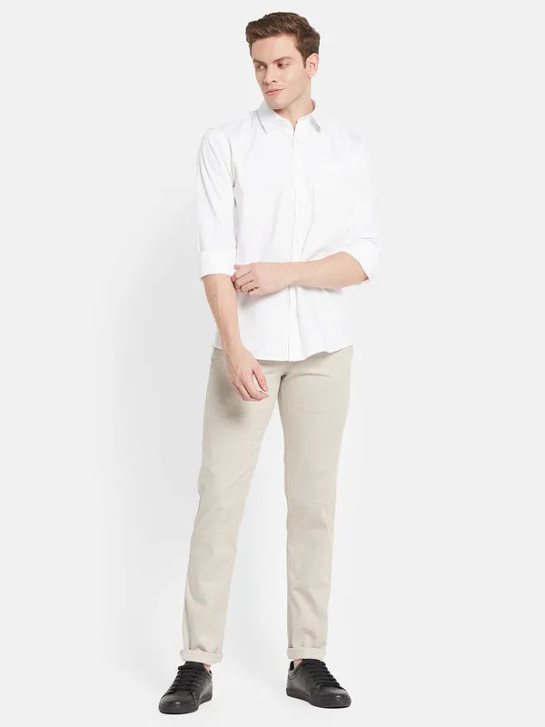 Men Cream-Coloured Casual Trouser