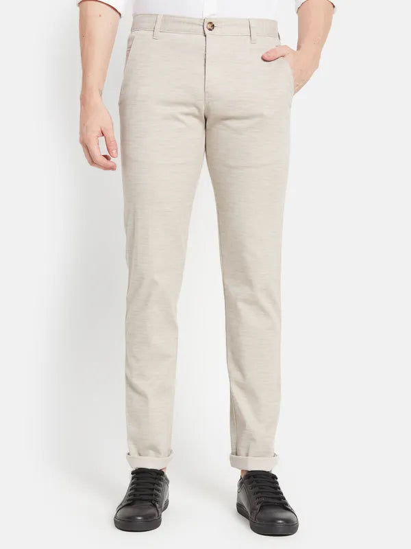 Men Cream-Coloured Casual Trouser