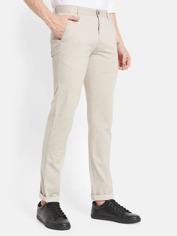 Men Cream-Coloured Casual Trouser