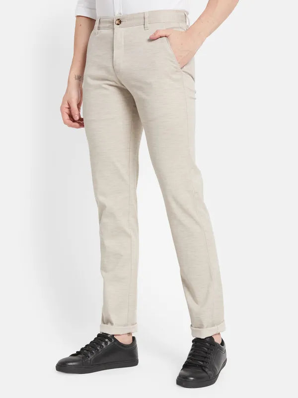 Men Cream-Coloured Casual Trouser