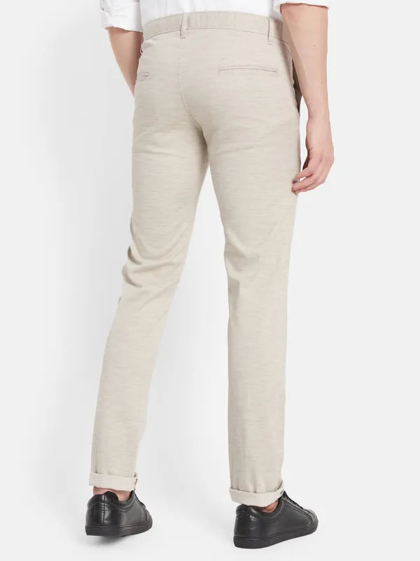 Men Cream-Coloured Casual Trouser