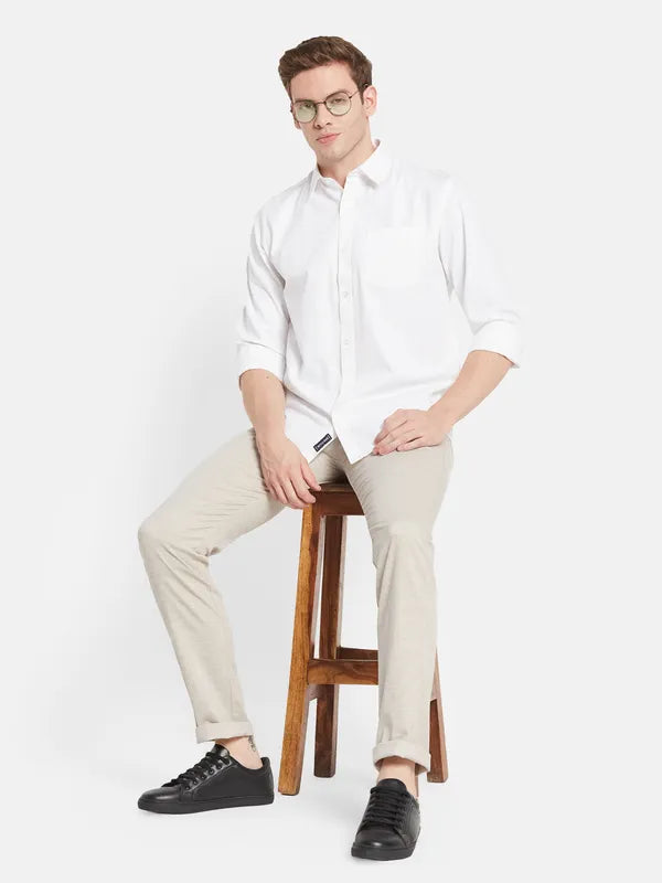 Men Cream-Coloured Casual Trouser