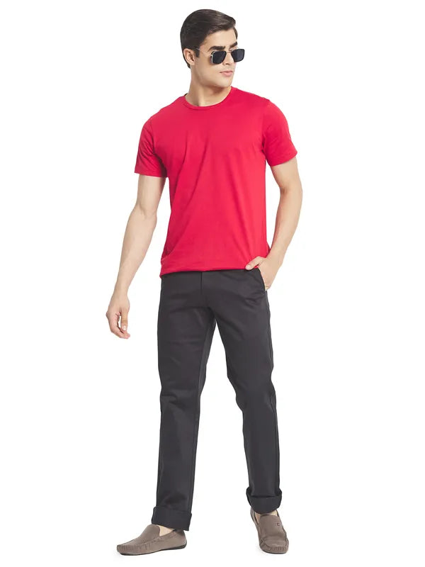 Octave Men Black Solid Cotton Trousers