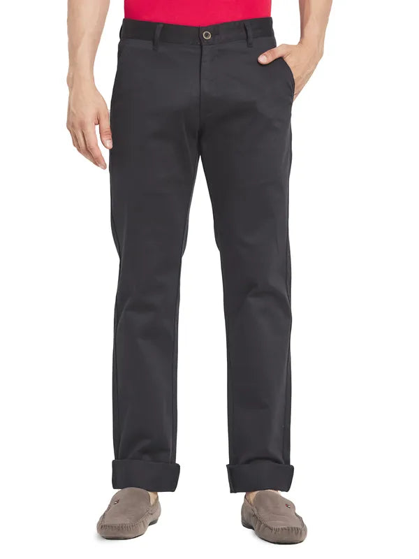 Octave Men Black Solid Cotton Trousers