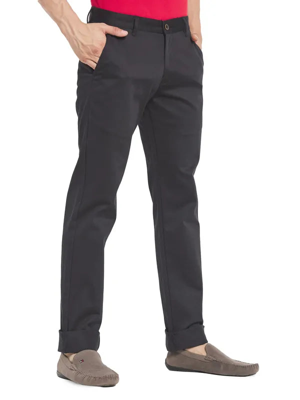 Octave Men Black Solid Cotton Trousers