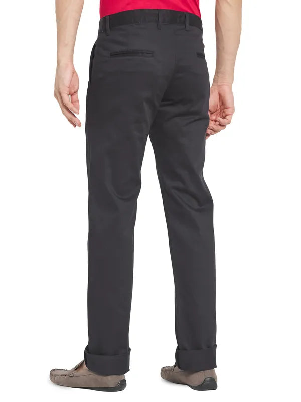 Octave Men Black Solid Cotton Trousers