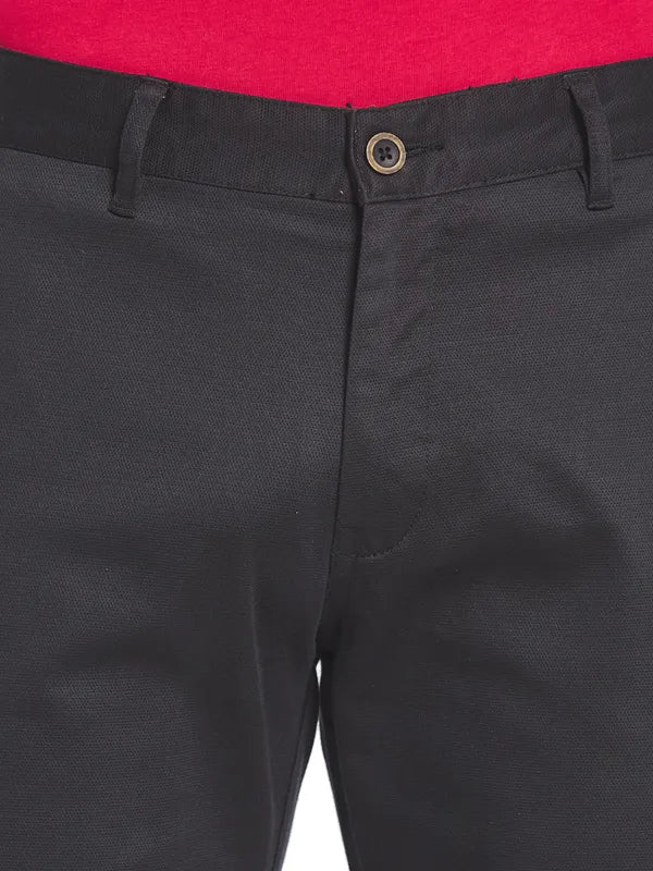 Octave Men Black Solid Cotton Trousers