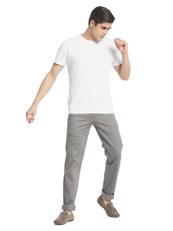 Octave Men Grey Solid Casual Trousers