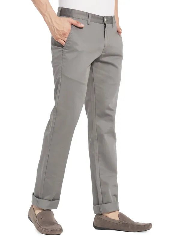 Octave Men Grey Solid Casual Trousers