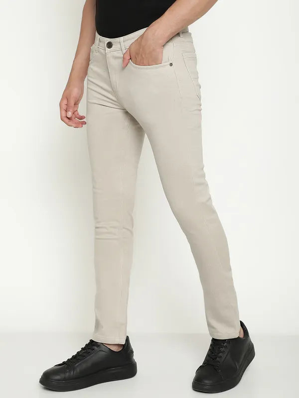 Octave Men Mid-Rise Plain Flat-Front Cotton Regular Trousers