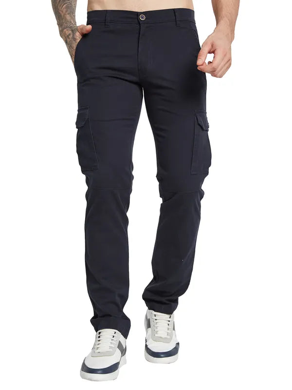 Octave Men Solid Regular Fit Mid-Rise Cargos Trousers