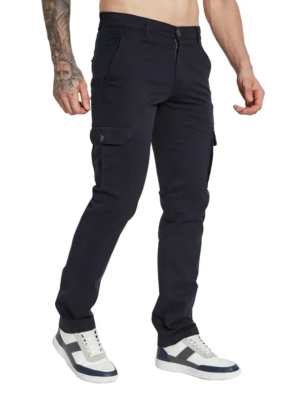 Octave Men Solid Regular Fit Mid-Rise Cargos Trousers