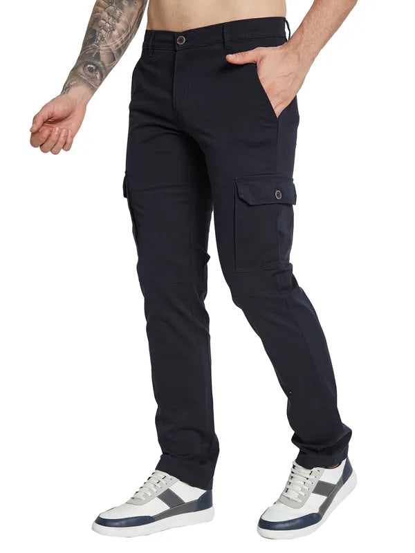 Octave Men Solid Regular Fit Mid-Rise Cargos Trousers