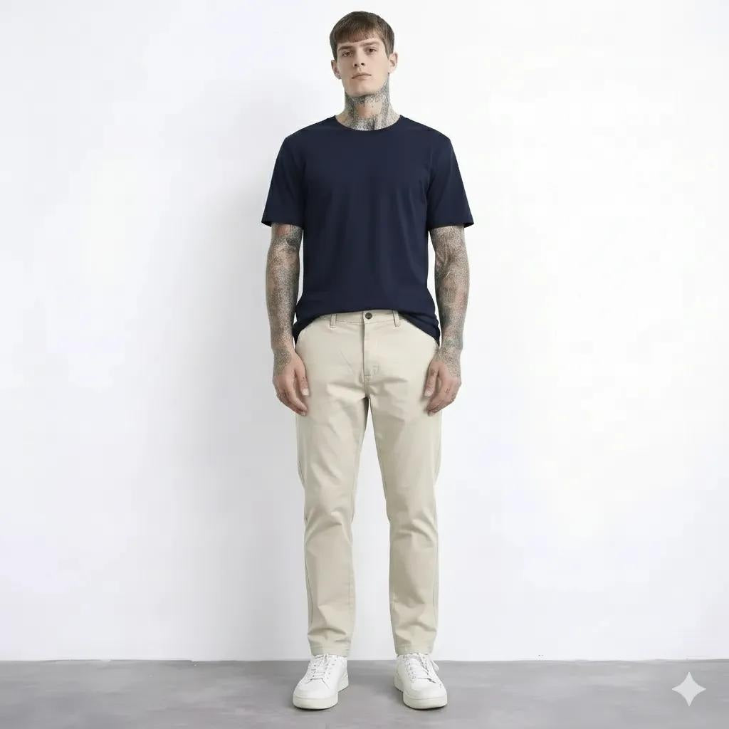 Men Cream Solid Regular Fit Trouser