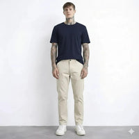 Men Cream Solid Regular Fit Trouser